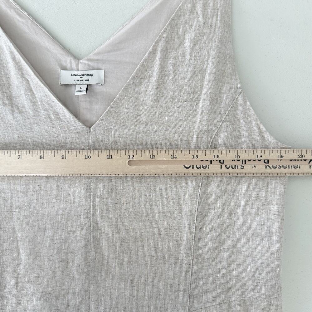 Banana Republic Dress Large Beige Linen Blend Drapey Midi Minimalist Luxury - Picture 8 of 12
